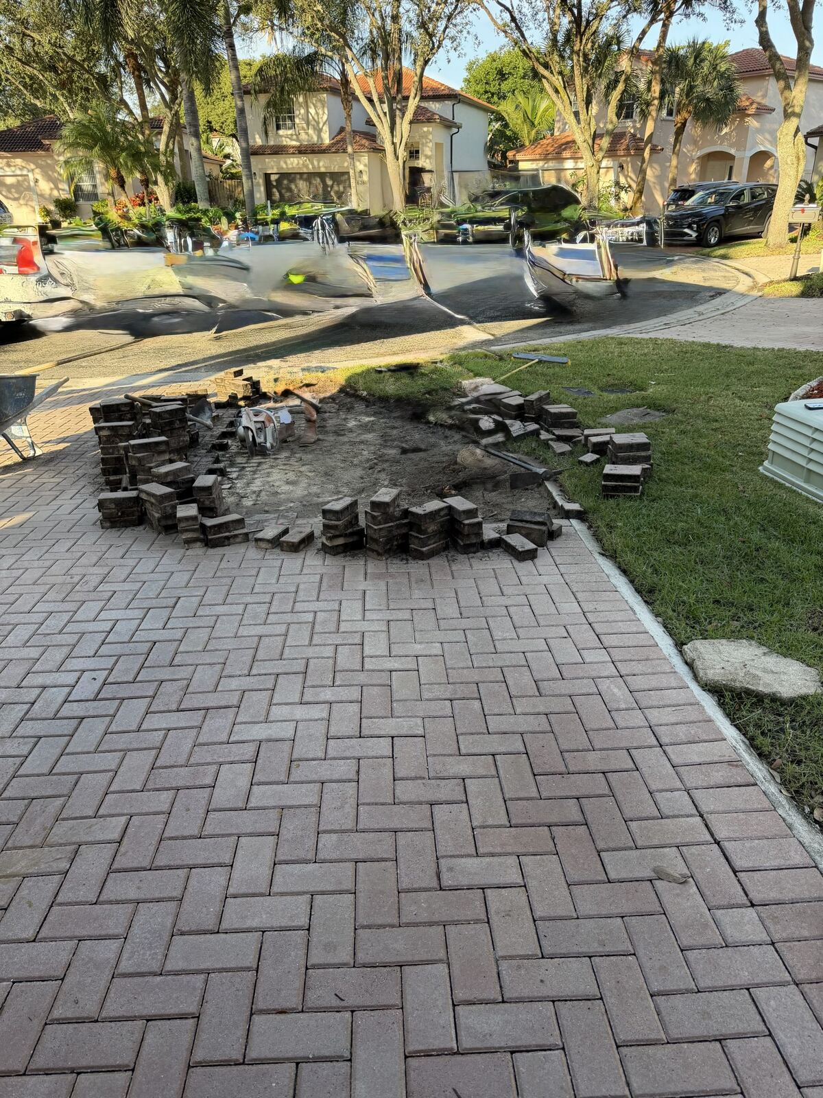 Turf installation around a fire pit area